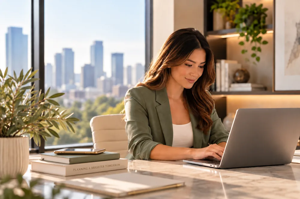 Finance Blooms advisor at her desk